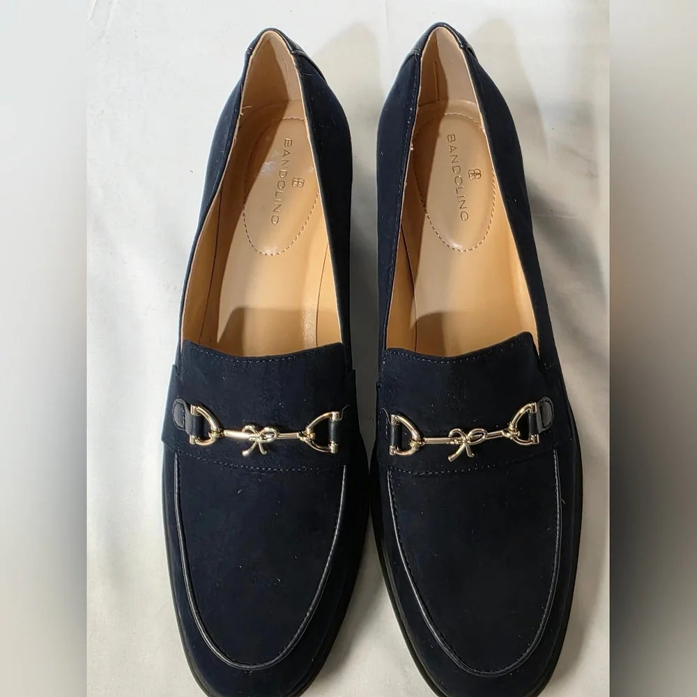 Bandolino Navy Rummie Bit Block Heel Loafers Womens Size 10